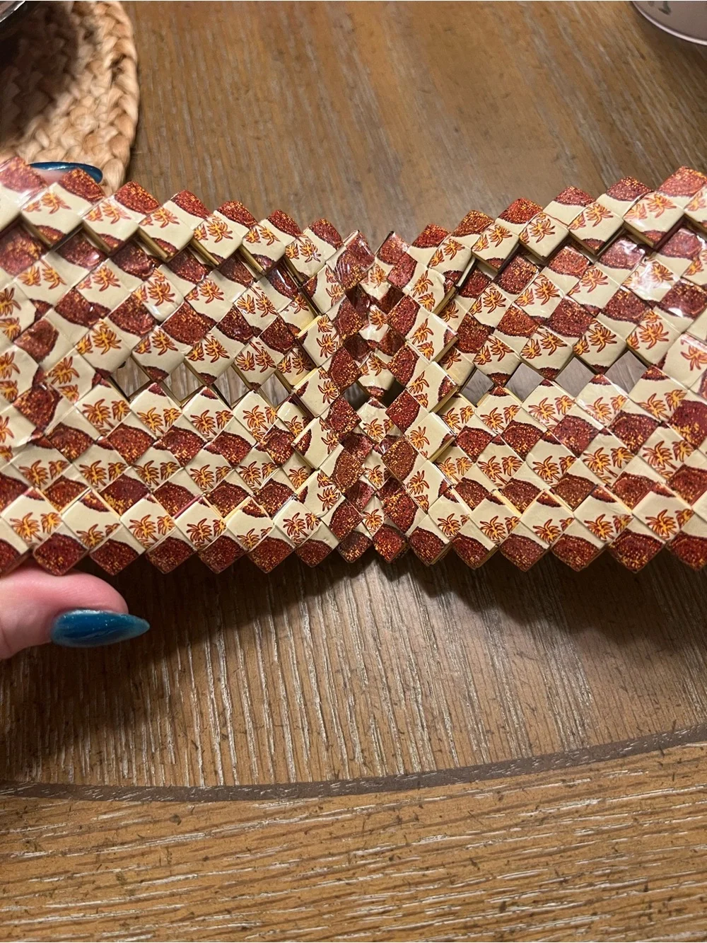 Woven Red and Cream Men's Wallet - Stylish Check Pattern